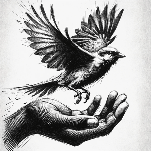 bird taking flight from hand
