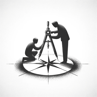 DALL·E 2023-10-31 16.55.11 - Illustration in the style of black chalk on a white paper background, depicting a minimalist scene of an individual guiding another on how to draw an 